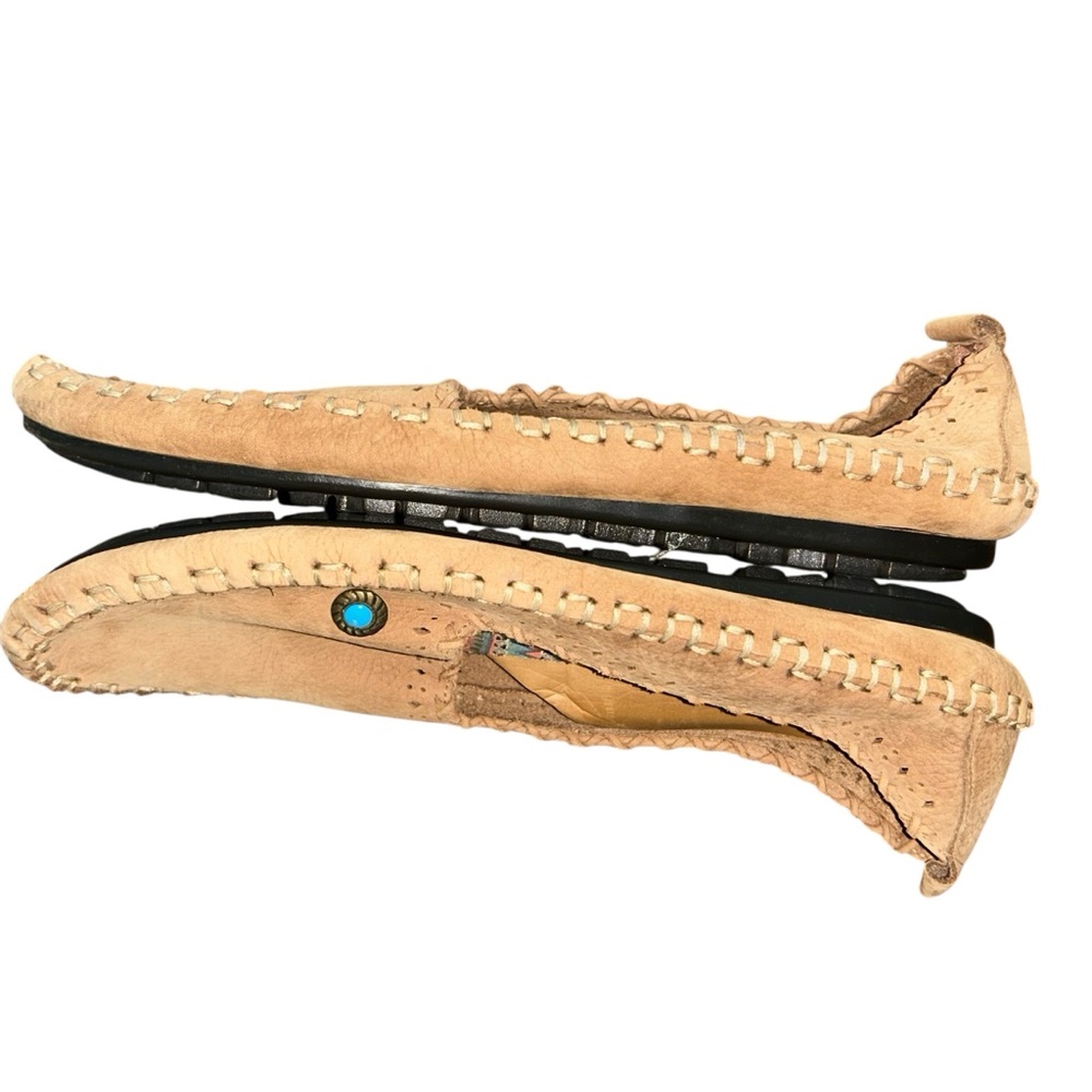 Hush Puppies Sundance Moccasins Leather Tan‎ Women’s 9.5 Wide Slip On Shoes Boho - Picture 2 of 9